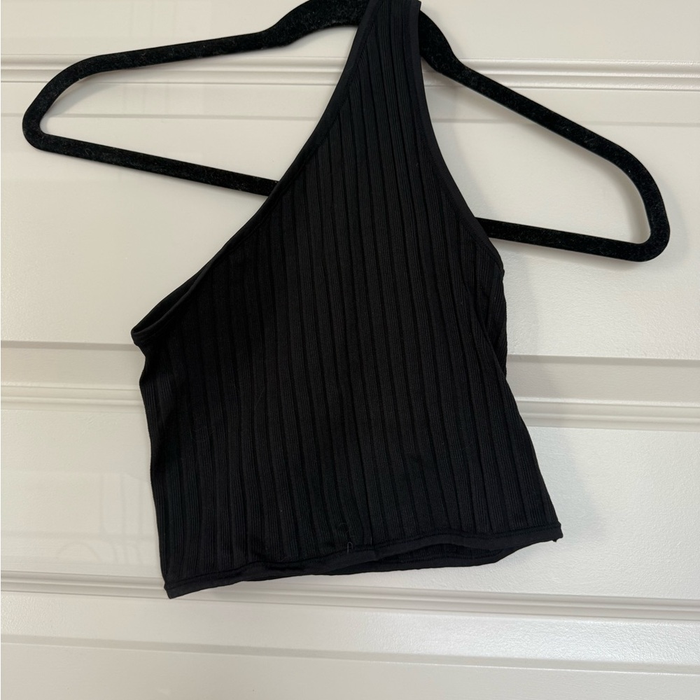 UO Black Ribbed One-Shoulder Top - Picture 3 of 3